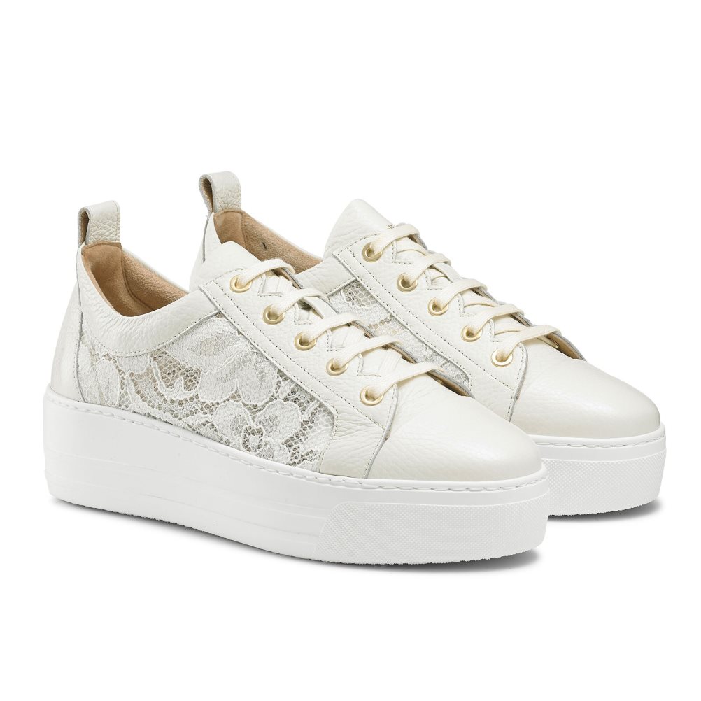 White Russell And Bromley Boardwalk Lace Women's Platform Shoes | CA-5764Z