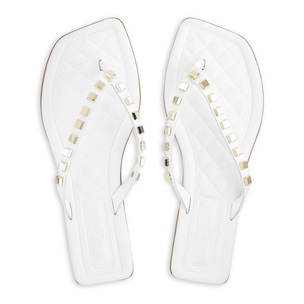 White Russell And Bromley Cairo Stud Toe Post Women's Flat Sandals | CA-9165M