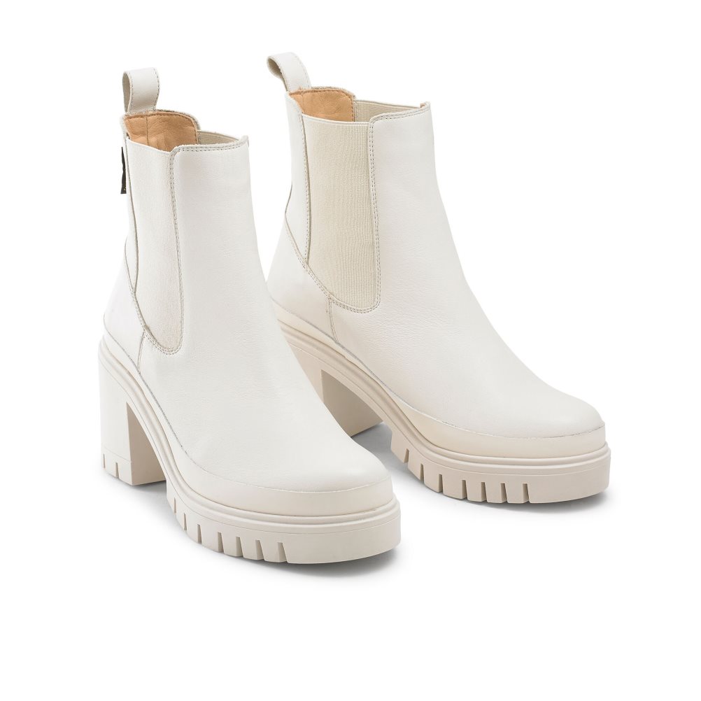 White Russell And Bromley Company Hi Heeled Combat Women's Chelsea Boots | CA-5061V