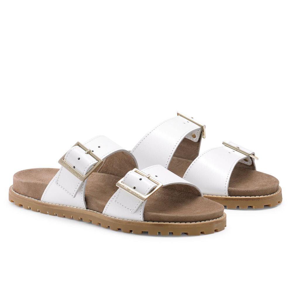 White Russell And Bromley Double Buckle Women's Slippers | CA-5430A