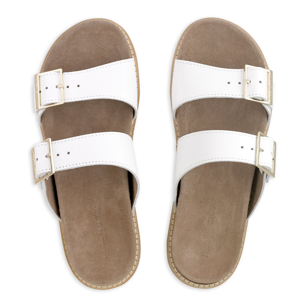 White Russell And Bromley Double Buckle Women's Slippers | CA-5430A