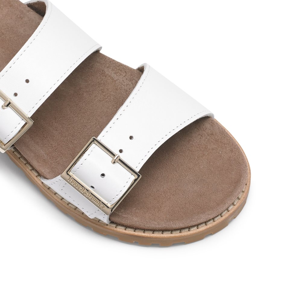 White Russell And Bromley Double Buckle Women's Slippers | CA-5430A