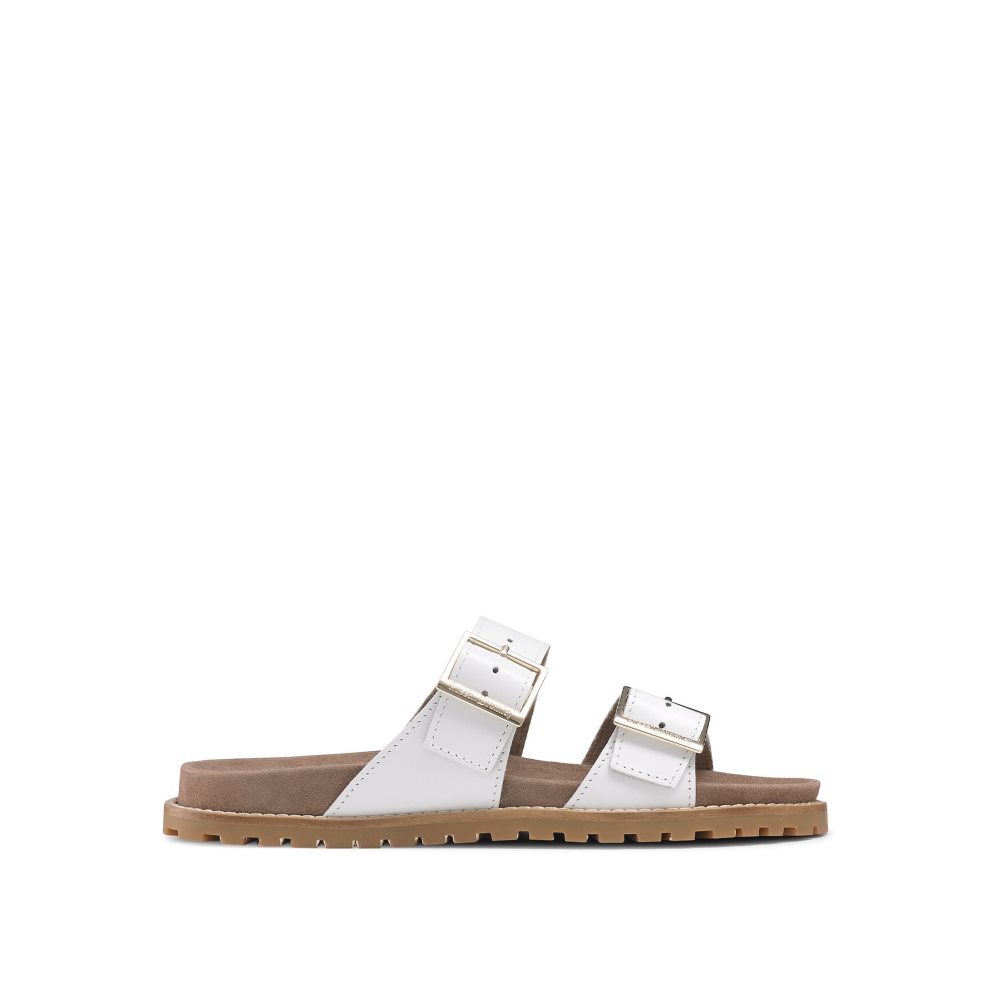 White Russell And Bromley Double Buckle Women\'s Slippers | CA-5430A