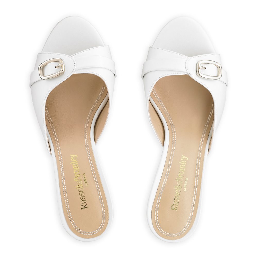 White Russell And Bromley Happyhour Kitten Heel Women's Mules | CA-8794D