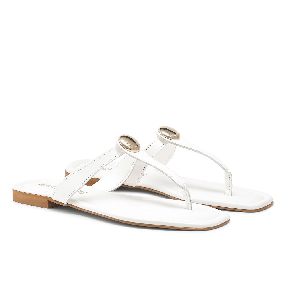 White Russell And Bromley Lauretta Disc Trim Toe Women's Flat Sandals | CA-2831L