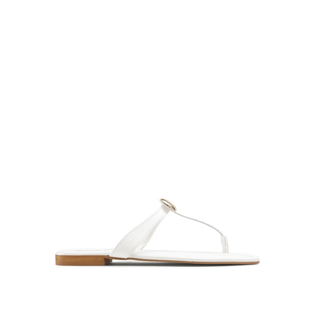 White Russell And Bromley Lauretta Disc Trim Toe Women\'s Flat Sandals | CA-2831L