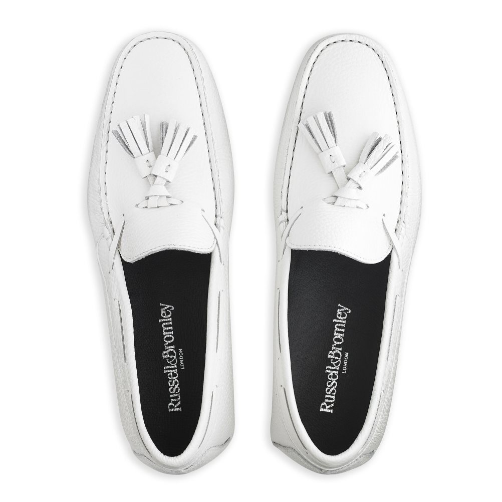 White Russell And Bromley Monza Tassel Men's Drivers Shoes | CA-9670T