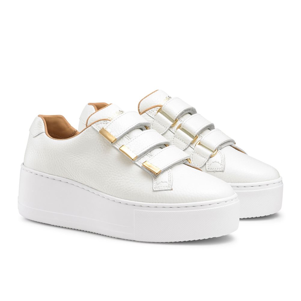 White Russell And Bromley Parktrio Velcro Strap Women's Platform Shoes | CA-6109K