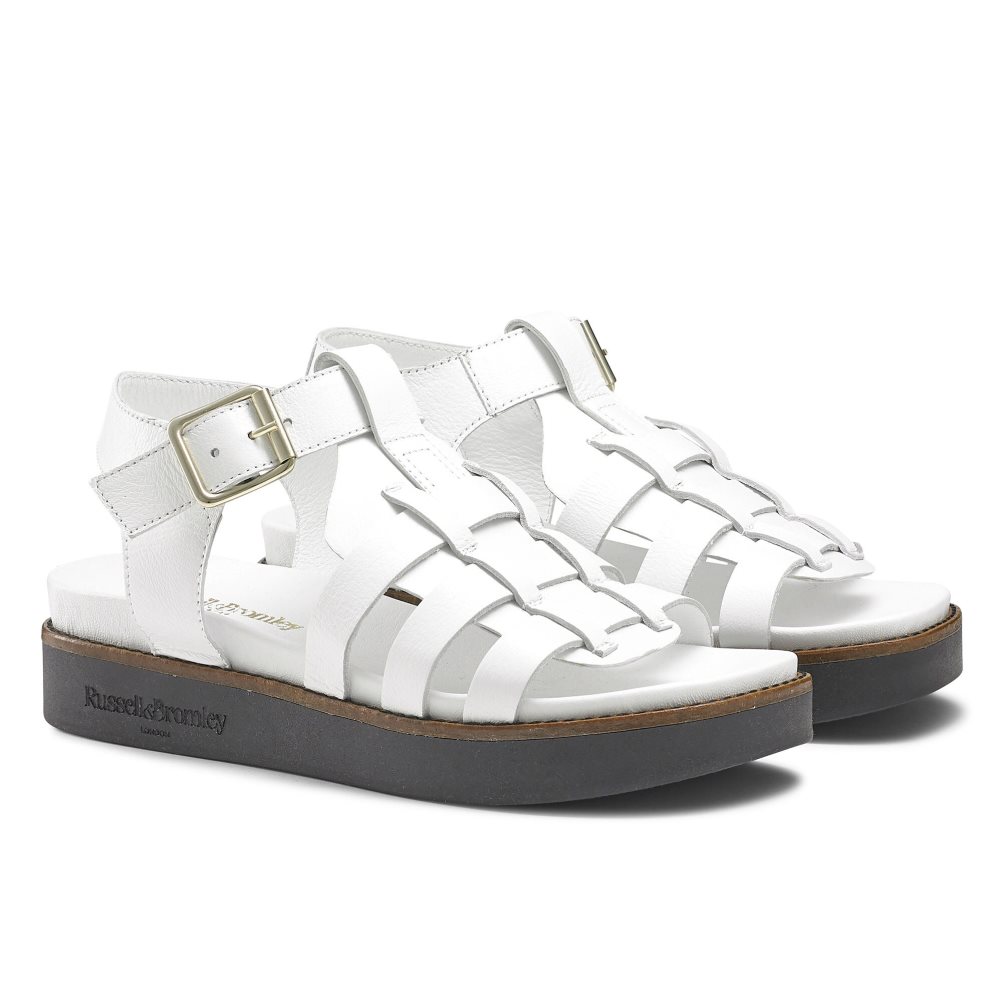 White Russell And Bromley Portland Fisherman Women's Flat Sandals | CA-6234X