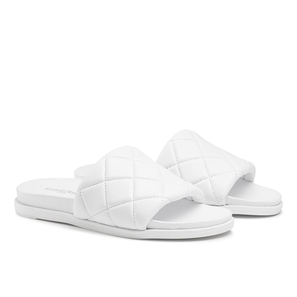 White Russell And Bromley Quilted Women's Slides | CA-0895Q