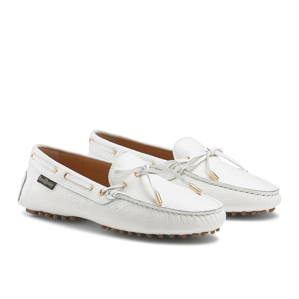 White Russell And Bromley Strada Bow Trim Driver Women's Loafers | CA-8273D