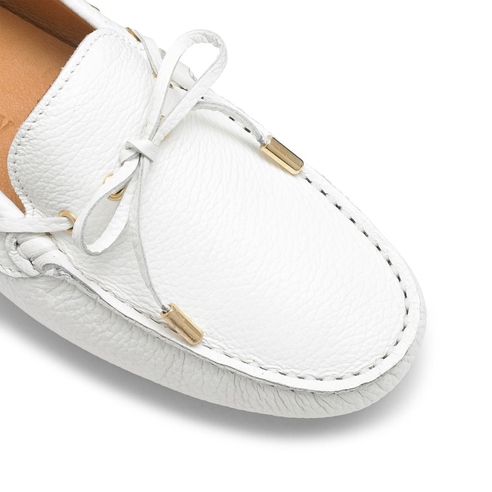 White Russell And Bromley Strada Bow Trim Driver Women's Loafers | CA-8273D