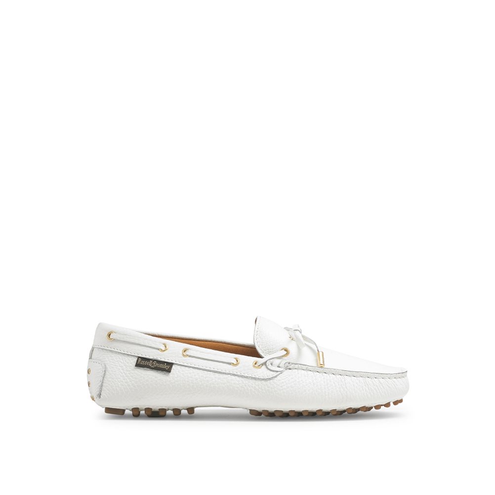White Russell And Bromley Strada Bow Trim Driver Women\'s Loafers | CA-8273D