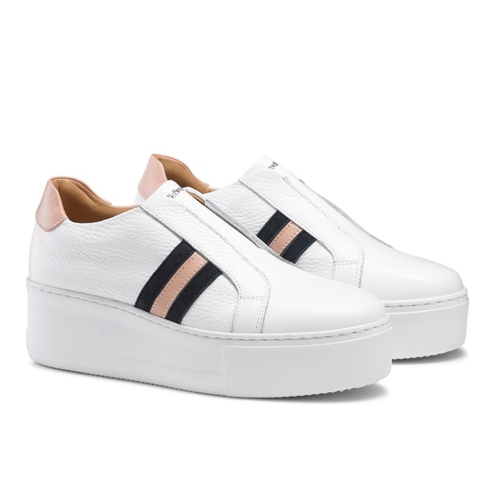 White Russell And Bromley Stripe Stripe Flatform Women's Sneakers | CA-7053V