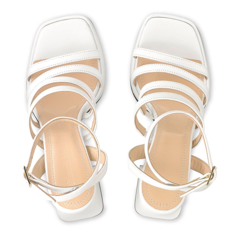 White Russell And Bromley Yeahbaby Strappy Flared Platform Women's Heels Sandals | CA-1250T