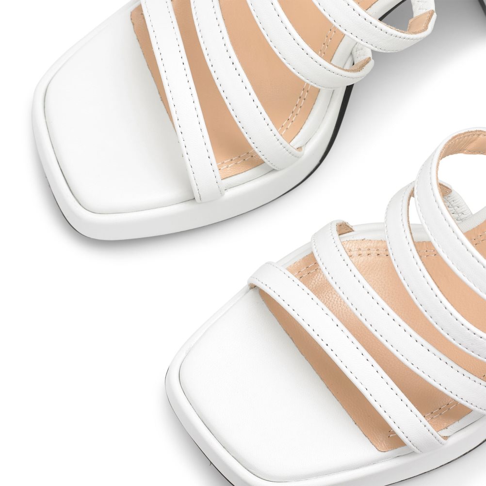 White Russell And Bromley Yeahbaby Strappy Flared Platform Women's Heels Sandals | CA-1250T