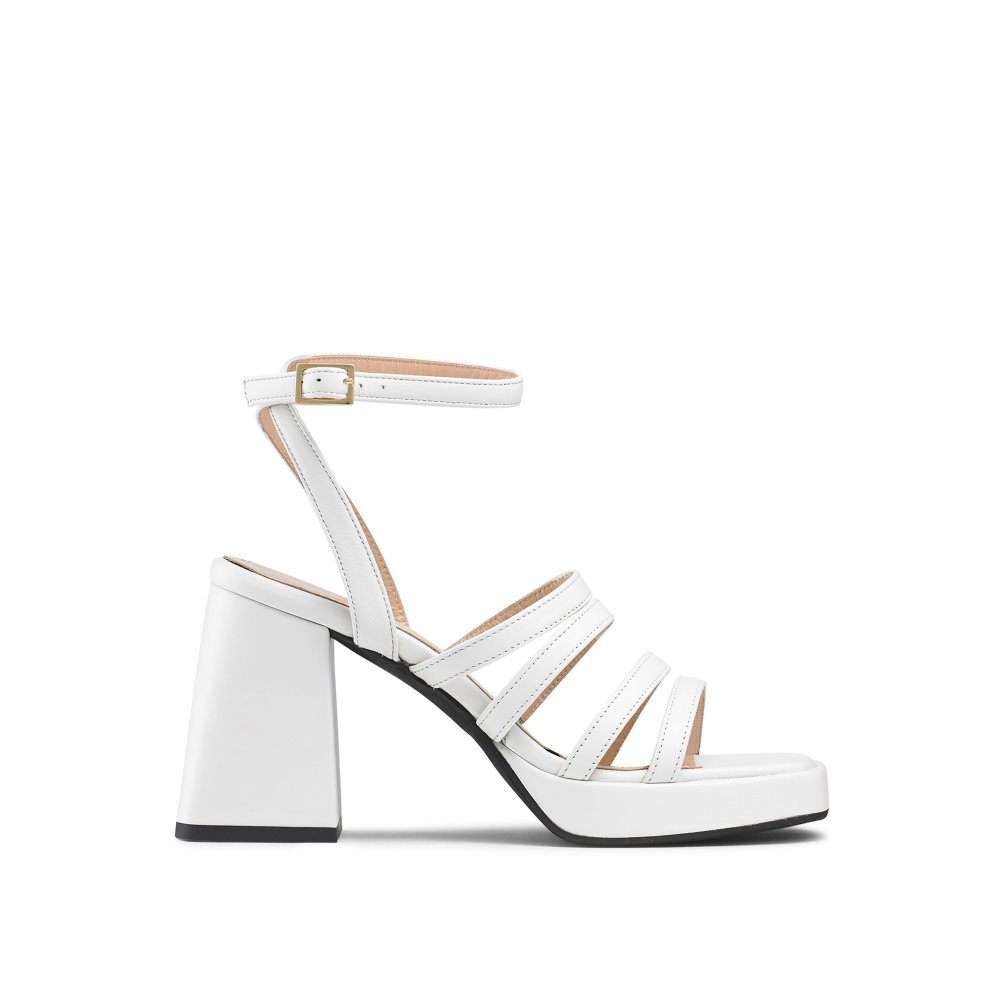 White Russell And Bromley Yeahbaby Strappy Flared Platform Women\'s Heels Sandals | CA-1250T