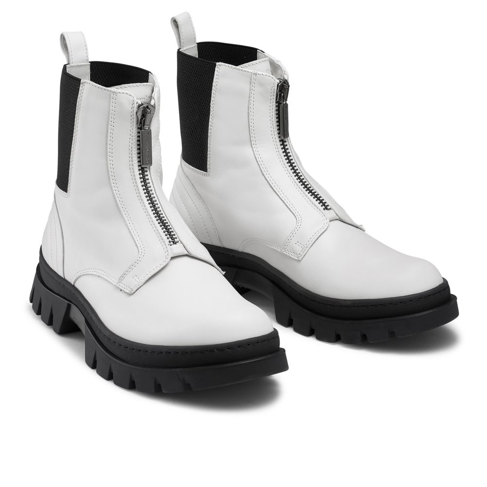 White Russell And Bromley Zip Wire Dryleks Zip Up Men's Ankle Boots | CA-6581S