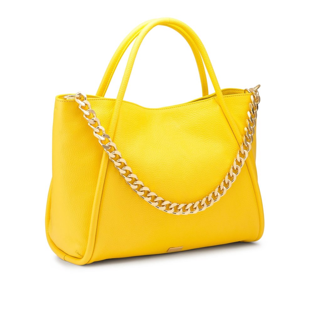 Yellow Russell And Bromley Icon Chain East/West Grab Women's Tote Bags | CA-9610W