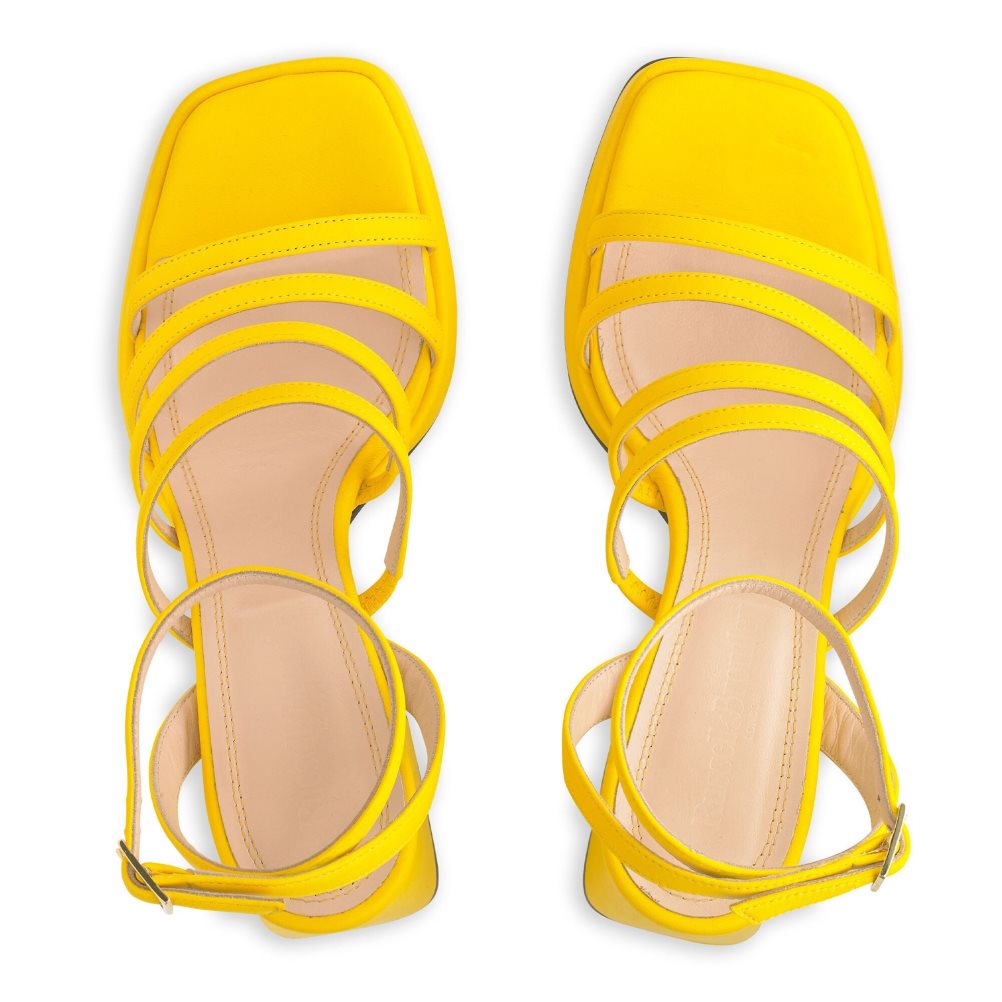 Yellow Russell And Bromley Yeahbaby Strappy Flared Platform Women's Heels Sandals | CA-8945W