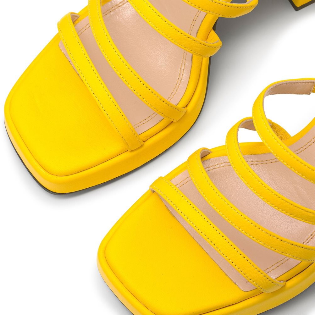 Yellow Russell And Bromley Yeahbaby Strappy Flared Platform Women's Heels Sandals | CA-8945W