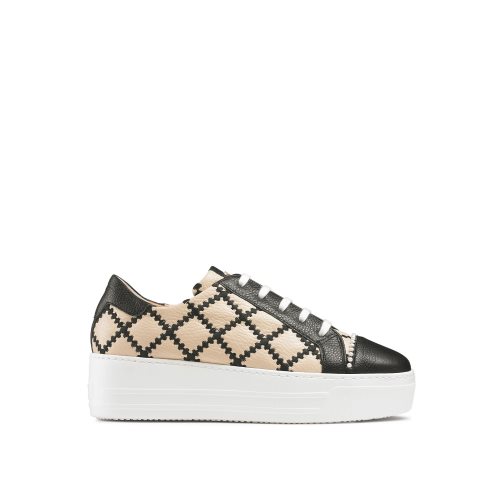 Beige / Black Russell And Bromley Esplanade Lace Up Women's Platform Shoes | CA-8509S