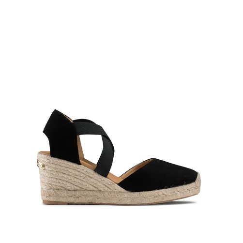 Black Russell And Bromley Coco-cross Elastic Espadrille Women's Wedges | CA-0487V