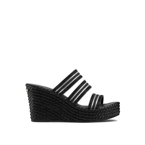 Black Russell And Bromley Cosmic Triple Strap Women's Wedges | CA-7298W
