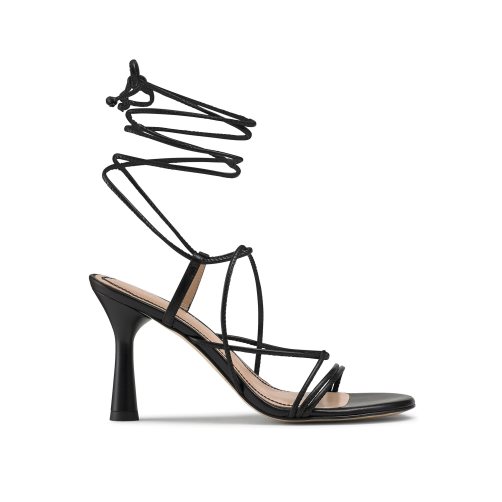Black Russell And Bromley Dragon Strappy Round Toe Women's Heels Sandals | CA-7640R