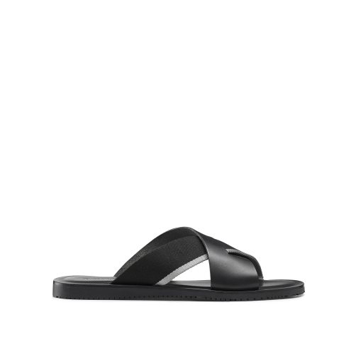 Black Russell And Bromley Fab Slip-on Men's Slide Sandals | CA-6907H