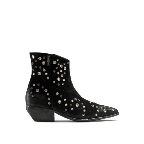 Black Russell And Bromley Howdy Embellished Western Women's Ankle Boots | CA-2358E