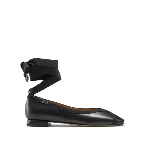 Black Russell And Bromley Pirouette Ankle Tie Women's Ballet Flats | CA-1927B