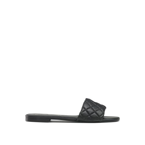 Black Russell And Bromley Quilted Women's Flat Sandals | CA-3208G