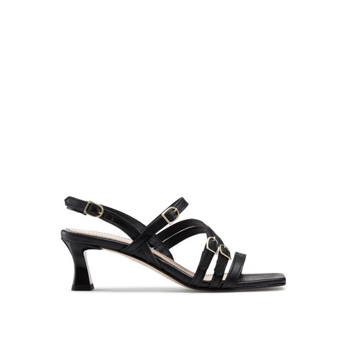 Black Russell And Bromley Sun Beam Strappy Buckle Women's Heels Sandals | CA-5346R