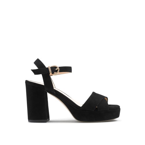Black Russell And Bromley Topform Platform Women's Heels Sandals | CA-2749I