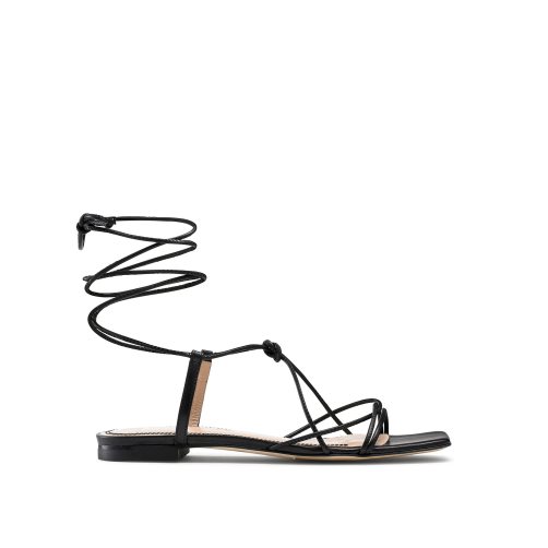 Black Russell And Bromley Wasabi Ankle Tie Women's Flat Sandals | CA-2503S