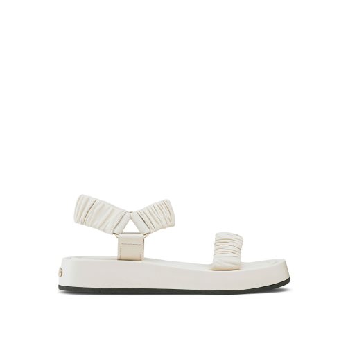 Cream Russell And Bromley Scrunch Up Ruched Two Part Women's Flat Sandals | CA-0437B