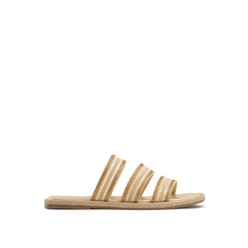 Gold Russell And Bromley Cosmical Embellished Women's Flat Sandals | CA-7961T