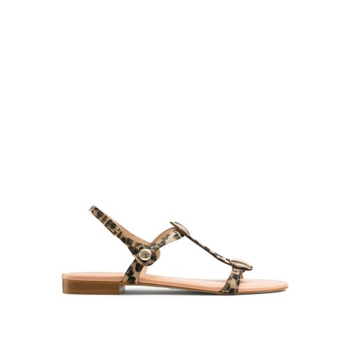Leopard Russell And Bromley Lauren Disc Trim Women's Flat Sandals | CA-5287C