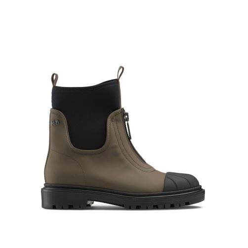 Olive / Black Russell And Bromley Rambler Dryleks Zip Front Stomper Women's Ankle Boots | CA-4258K