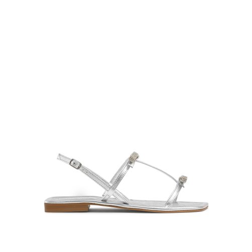 Silver Russell And Bromley Beau Beau Double Bow Women's Flat Sandals | CA-9402J