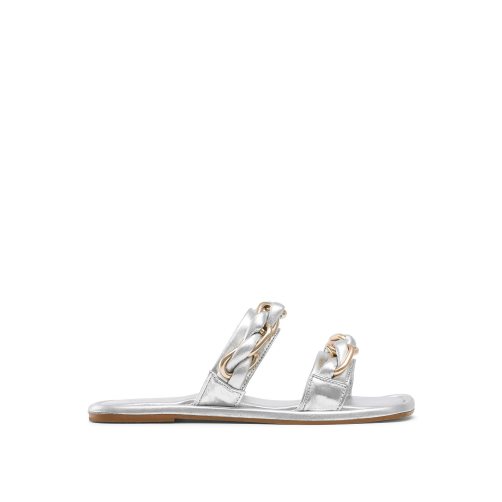 Silver Russell And Bromley Chain Mail Chain Two Strap Women's Flat Sandals | CA-6174B