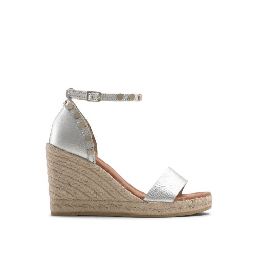 Silver Russell And Bromley Coin Spin Stud Espadrille Women's Wedges | CA-9715Y