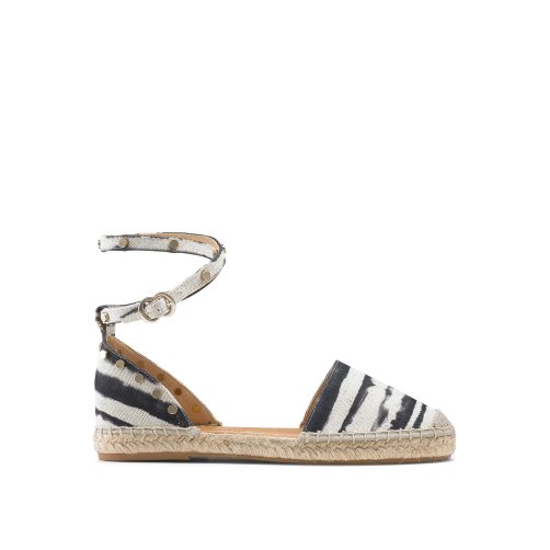 White / Black Russell And Bromley Coin Wrap Ankle Wrap Women's Flat Sandals | CA-6847A