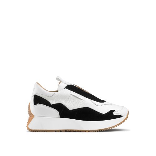 White / Black Russell And Bromley Timeless Flared Laceless Women's Sneakers | CA-9635S