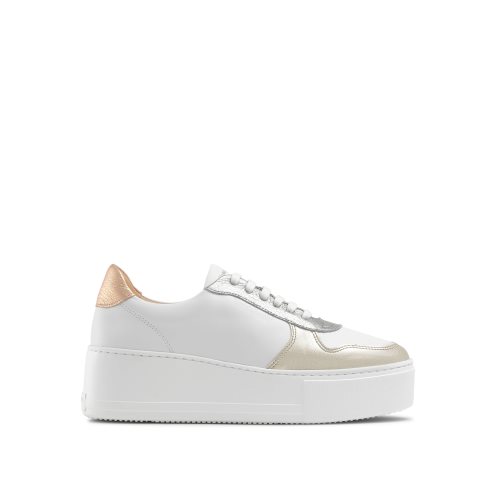 White / Gold Russell And Bromley Park Lace Lace-up Women's Platform Shoes | CA-8194N