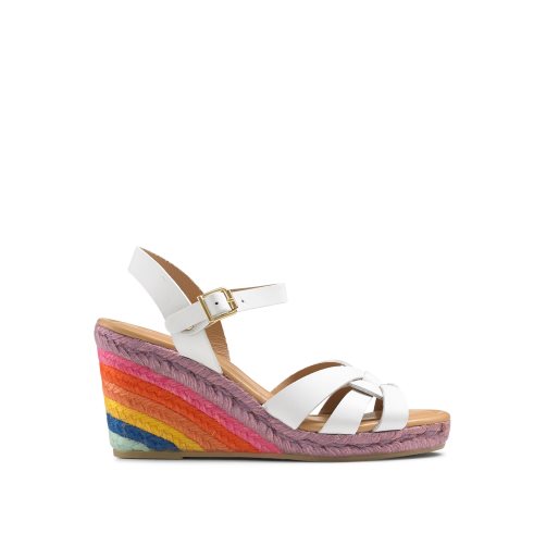 White / Multicolor Russell And Bromley Headspin Woven Espadrille Women's Wedges | CA-5369N