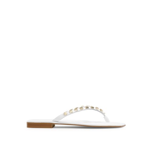 White Russell And Bromley Cairo Stud Toe Post Women's Flat Sandals | CA-9165M