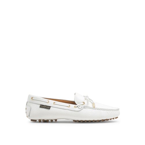 White Russell And Bromley Strada Bow Trim Driver Women's Loafers | CA-8273D