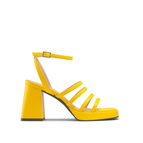 Yellow Russell And Bromley Yeahbaby Strappy Flared Platform Women's Heels Sandals | CA-8945W